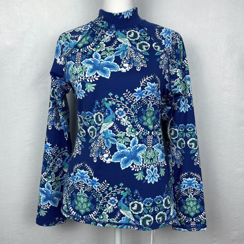 Garnet Hill Blue Floral Peacock Rashguard NWT Sz S